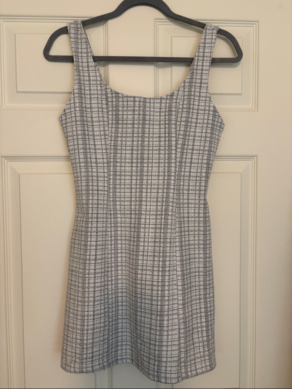 SHEIN Gray and White Plaid Square-Neck A-Line Mini Dress